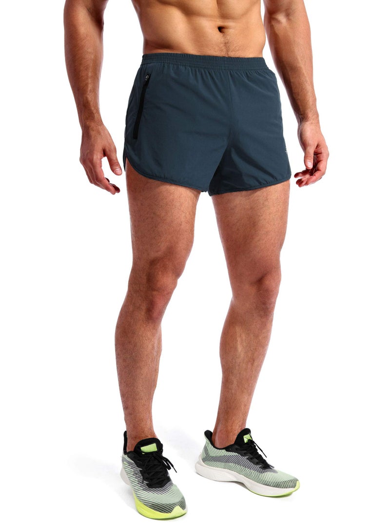 Pudolla Menâ€™s Running Shorts 3 Inch Quick Dry Gym Athletic Workout Shorts for Men with Zipper Pockets(Navy Blue Large) - Image 2